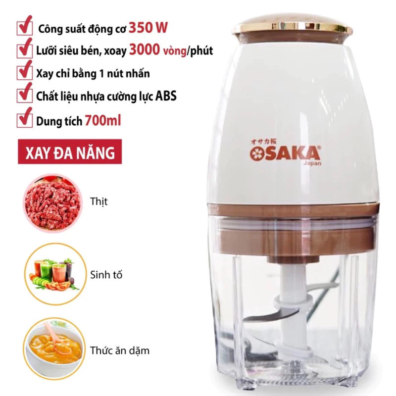 Máy xay sinh tố đa năng Osaka nắp đồng chính hãng, xay sinh tố, xay thịt, cá, máy xay thịt mini
