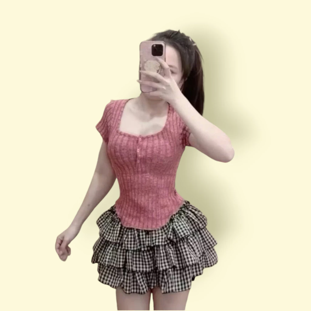 ÁO THUN CỔ TRÒN GÀI NÚT ÔM BODY KIỂU DÁNG ĐƠN GIẢN BASIC SIÊU ĐẸP