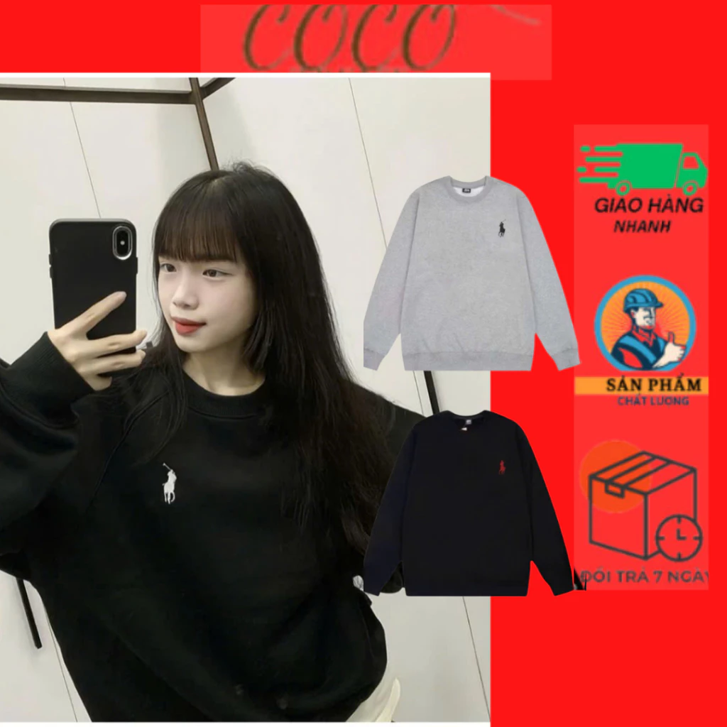 Áo Sweater Raph Lau Rừn Thêu Logo Ngựa, Áo Nỉ Bông Cotton Cao Cấp Siêu Dày Dặn Ấm Áp Form rộng Hot Trend 2025