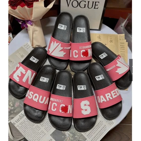 Dép lê nam nữ quai ngang DSQUARED2 lá phong hồng đỏ trắng, dep DSQ ICON, dép nam nữ unisex