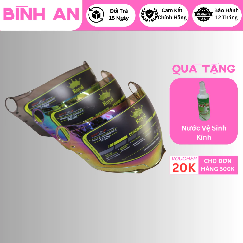 Kính Thay Thế Nón Bảo HIểm Royal 3/4 XH01, M268 EGO E3 Chính Hãng Nhiêu Màu ( Giá Cực Rẻ )