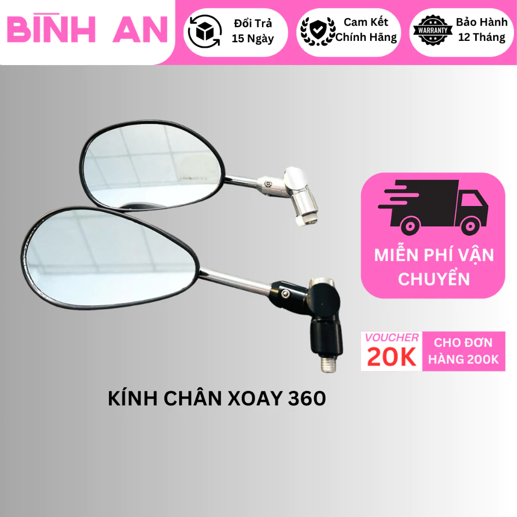 Kính xe máy kiểu AB giọt nước chân xi bóng kèm chân xoay 360 độ gắn nhiều loại xe (ren thuận)