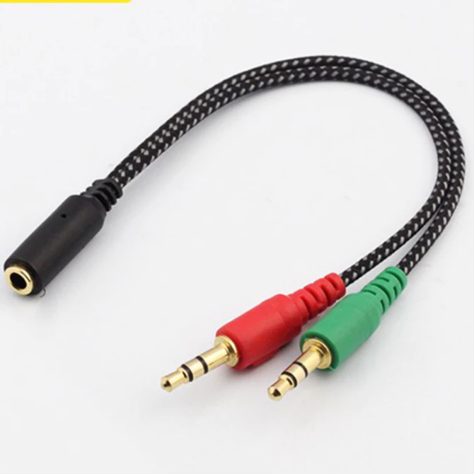 Cáp gộp audio và mic 3.5mm Jack gộp tai nghe 3.5 mạ vàng dây dù chống đứt (Đen)