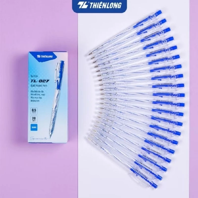 Hộp 20 bút bi Thiên Long xịn TL 027 mực xanh