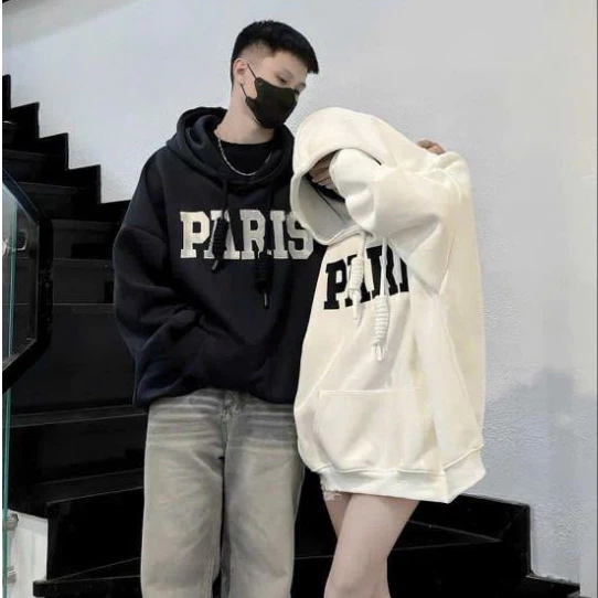Áo Nỉ Bông Hoodie In Paris caroll Uniex - Áo Khoác Nỉ Hoodie Form Rộng Phong Cách Thể Thao Mũ 2 Lớp