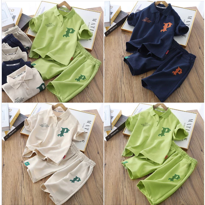 Bộ cộc tay bé trai,bộ polo bé trai, bộ cotton siêu mát mặc đi học đi chơi từ 16-65kg- CHỮ P