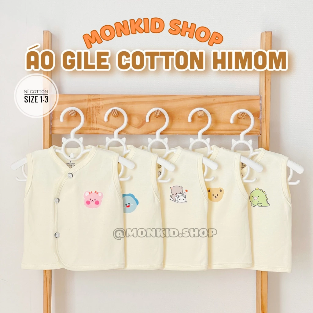 Áo Gile Chất Cotton Nỉ Cho Bé Sơ Sinh 0-9 Tháng, Bảng Màu Kem In Hình Ngộ Nghĩnh Vải Cotton