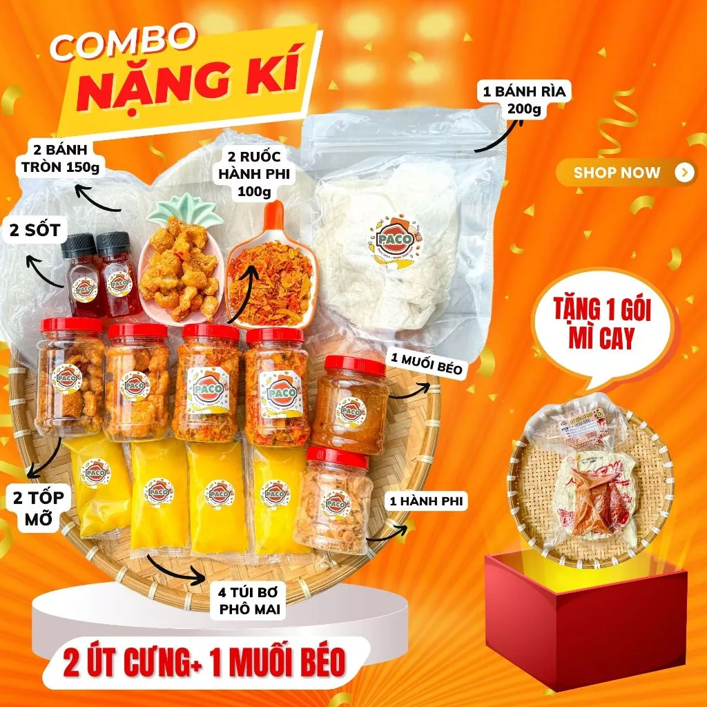 SET 2 COMBO BÁNH TRÁNG PHƠI SƯƠNG GỒM COMBO BƠ M2 5 MÓN + COMBO MUỐI BÉO HOT TREND NHÀ PACO FOOD-đồ ăn vặt snacks