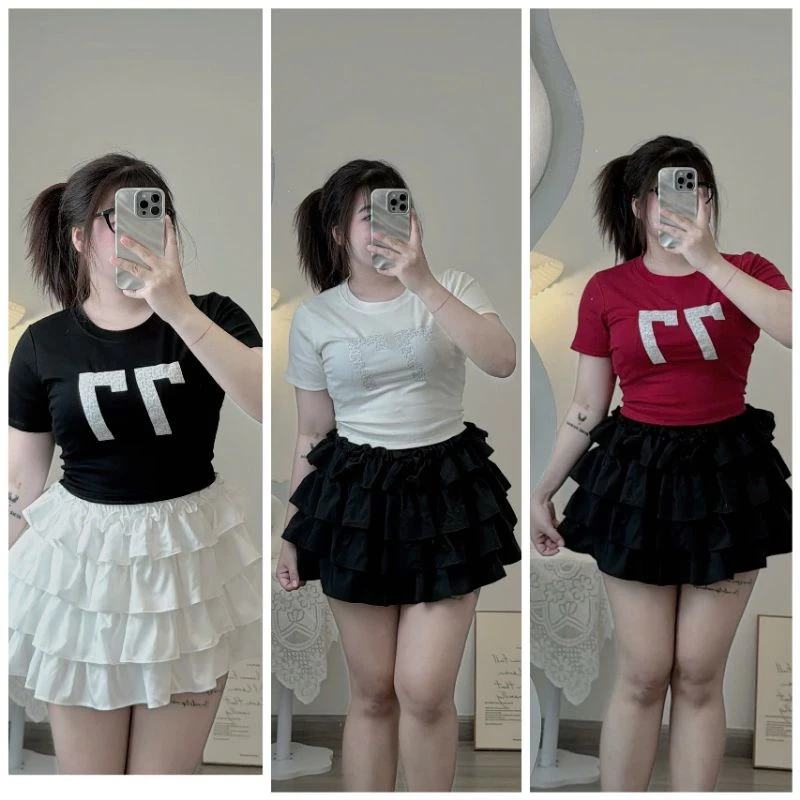 [Bigsize60_90kg] Áo thun croptop in số 7