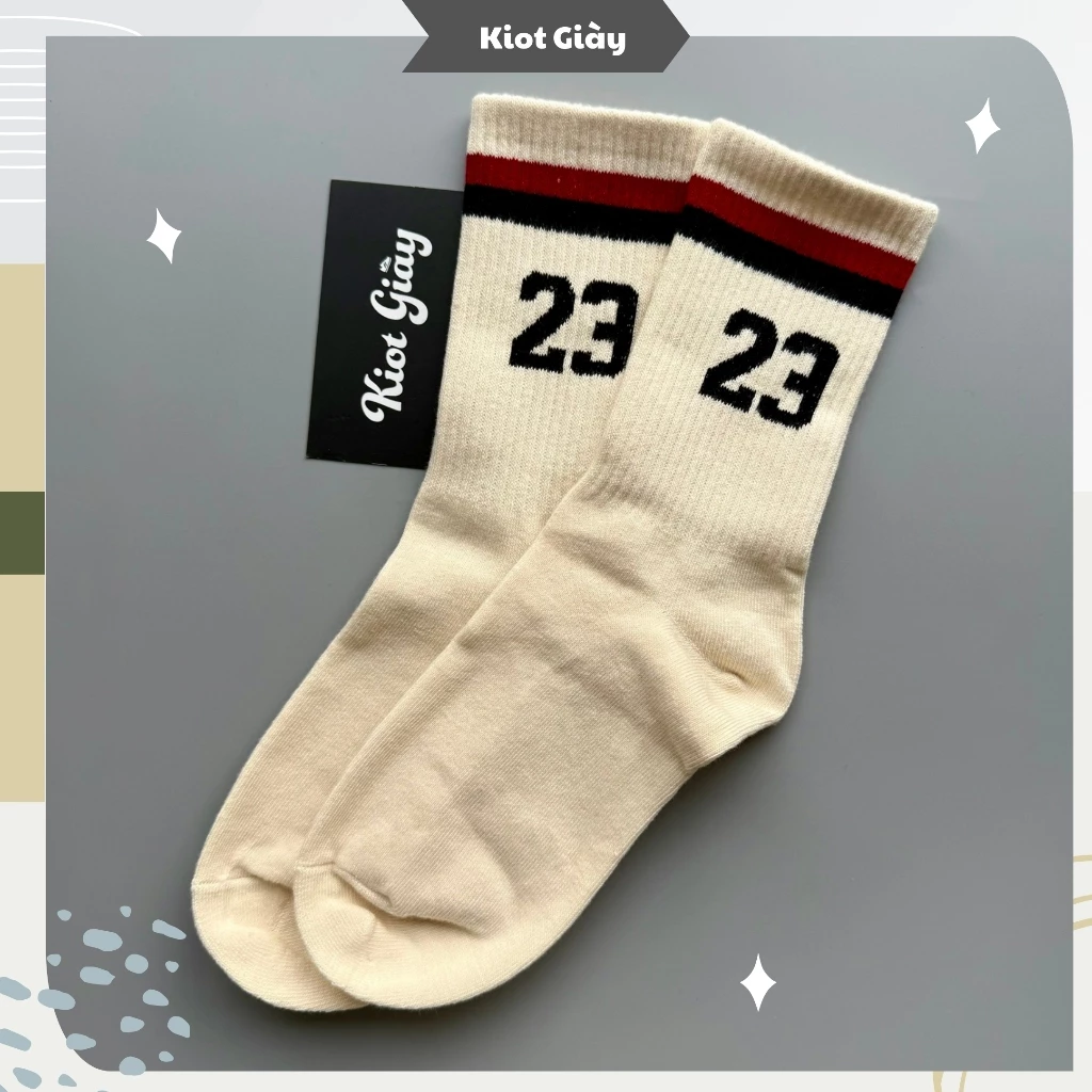 Tất cổ cao số 23 màu kem - Vớ Hàn Quốc cao cổ hoạ tiết - Chất liệu cotton cao cấp mềm mịn