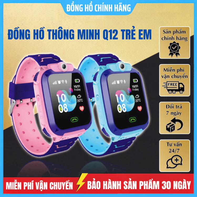 Đồng Hồ Thông Minh Trẻ Em Q12 Lắp Sim Nghe Gọi 2 Chiều,Nhắn Tin, Định Vị LBS, Chống Nước IP67, cuộc goi SOS khẩn cấp