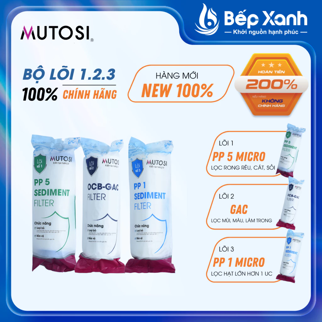 [HỎA TỐC] Bộ lõi lọc nước 123 MUTOSI - Bộ 3 lõi lọc thô chính hãng