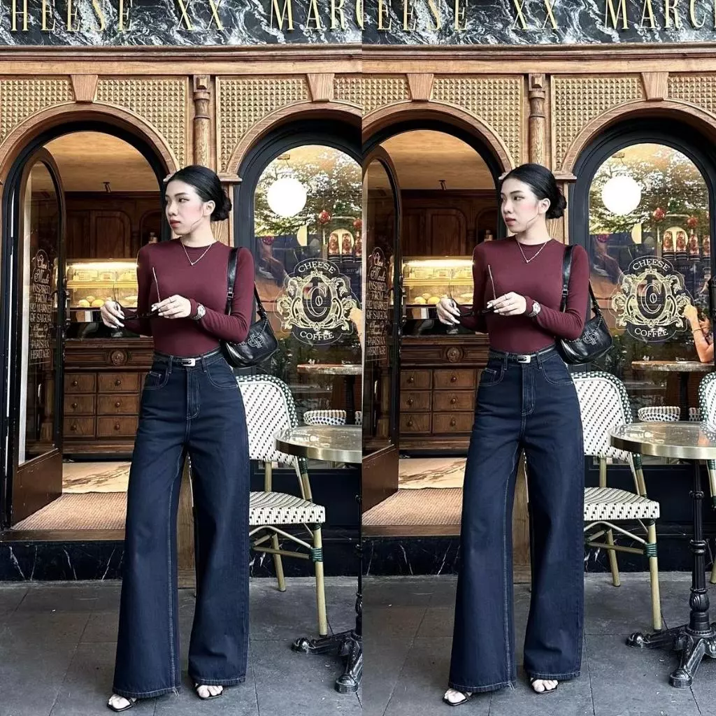 YURI JEANS - (VẢI QC-CAO CẤP) Quần Jean Nữ Ống RỘNG Màu Xanh Đen (ỐNG 27CM) Women Pants Mã48