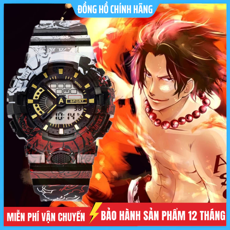 Đồng hồ thể thao unisex chống thấm nước chống sốc có đèn LED phong cách phim ONE PIECE