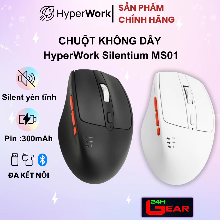 Chuột không dây HyperWork Silentium MS01 Pin Sạcchuot (Silent yên tĩnh, kết nối 3 Mode) Chính hãng