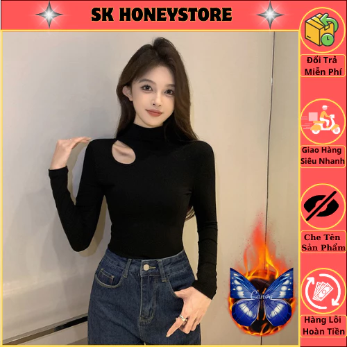 Áo thun gân tăm nữ khoét vai hót hít MS906 🍒 Áo tay dài nữ 🍒 Áo nữ