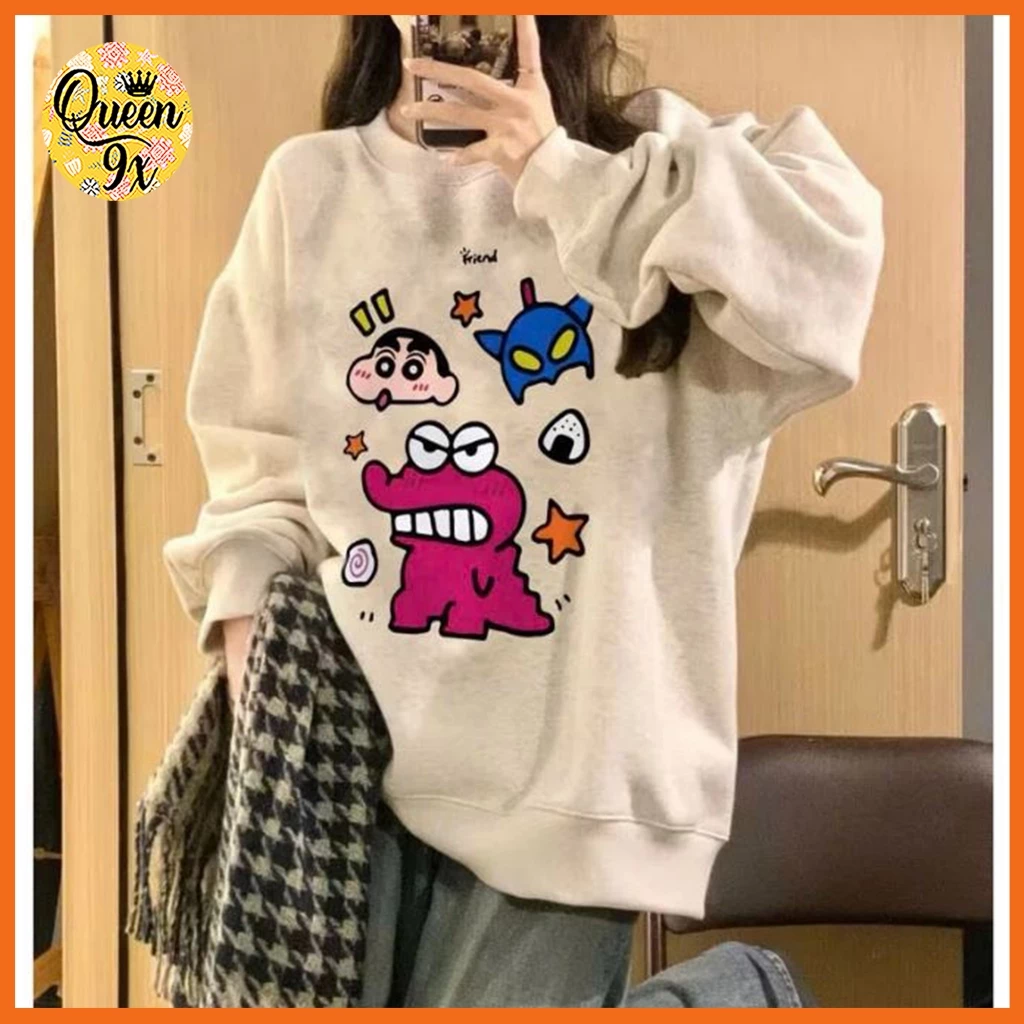Áo sweater nỉ form rộng chất nỉ hình Shin Friend phong cách Hàn Quốc cho nam nữ - Freesize - Women, Top