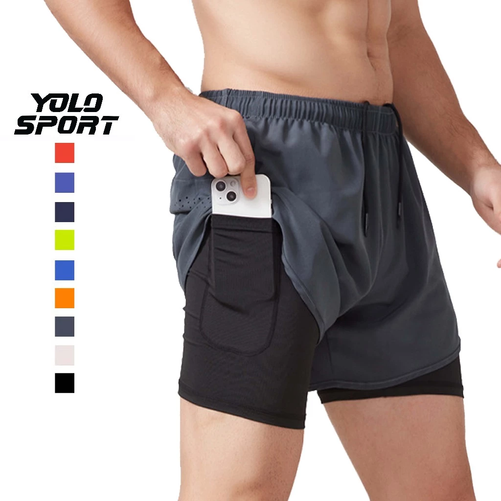 Quần Đùi Runing Chạy Bộ Nam 2 Lớp Short Tập Gym Thể Thao Thoải Mái Vận Động Có Túi Khóa Sau Đựng Điện Thoại YOLO SPORT