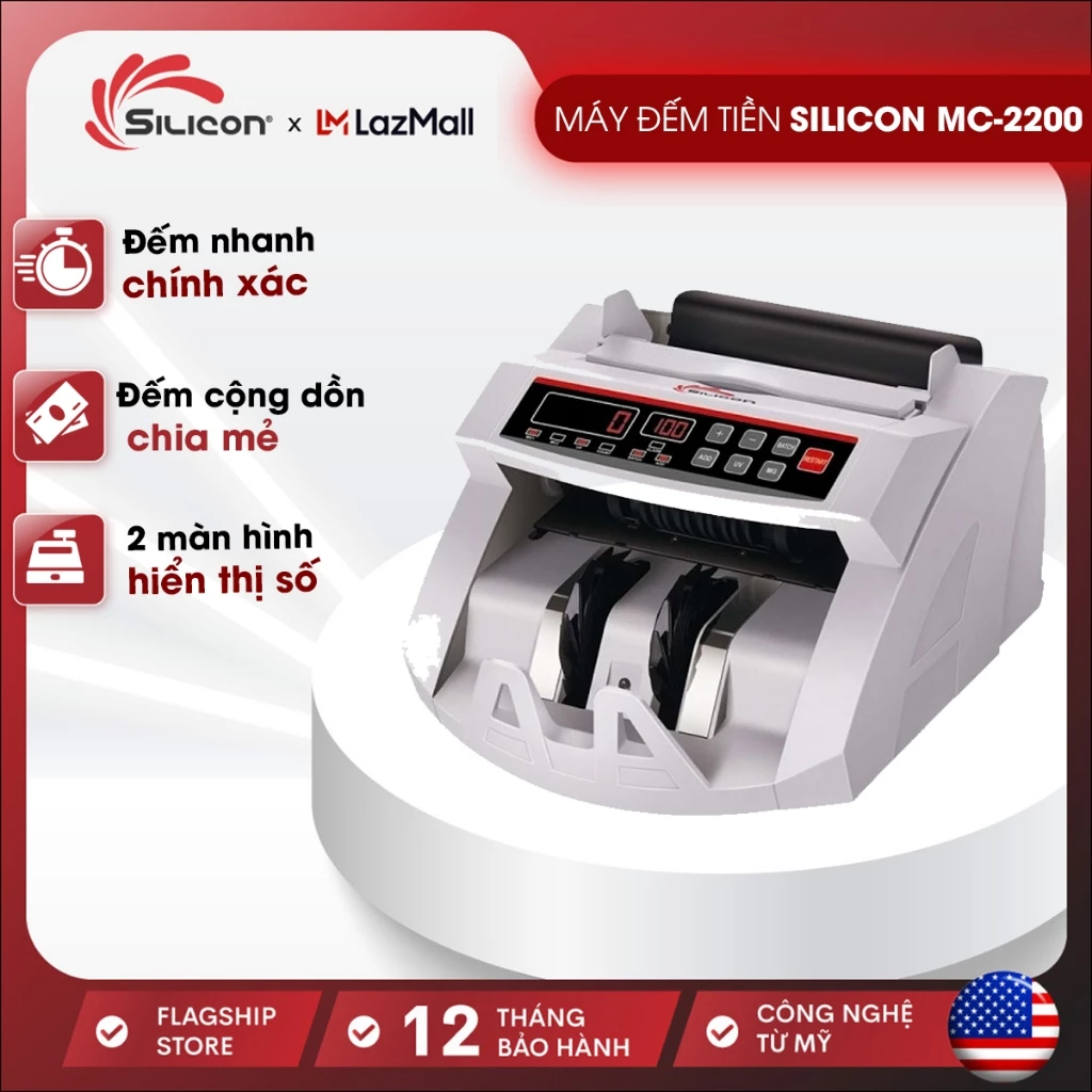 Máy đếm tiền Silicon MC-2200 mini nhập khẩu, Tốc độ đếm 1000 tờ/phút, đếm cộng dồn, chia mẻ chính xác polyme, tiền giấy