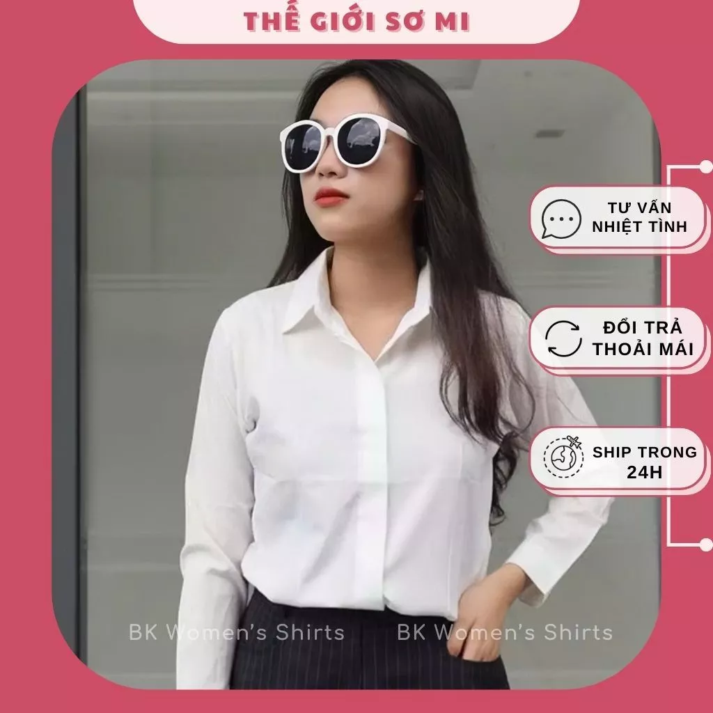 Áo sơ mi trắng công sở nữ 2023, áo sơ mi nữ tay ngắn / tay dài chất liệu mềm mát
