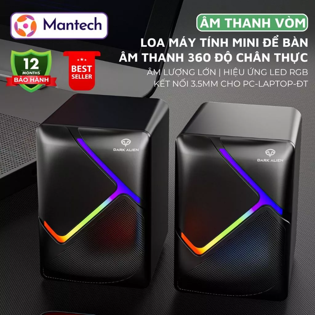 Loa Vi Tính Để Bàn Dark Alien S511 Mini Led RGB 2 Loa Kép Âm Vòm 3D Sống Động Chân Thực