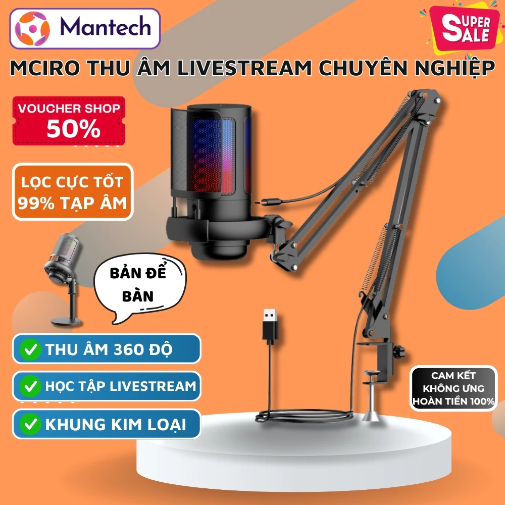 Micro Thu Âm Chuyên Nghiệp Livestream Shoufei ME6S LED RGB, Lọc Tạp Âm Thu Âm Cho Học Tập, Họp