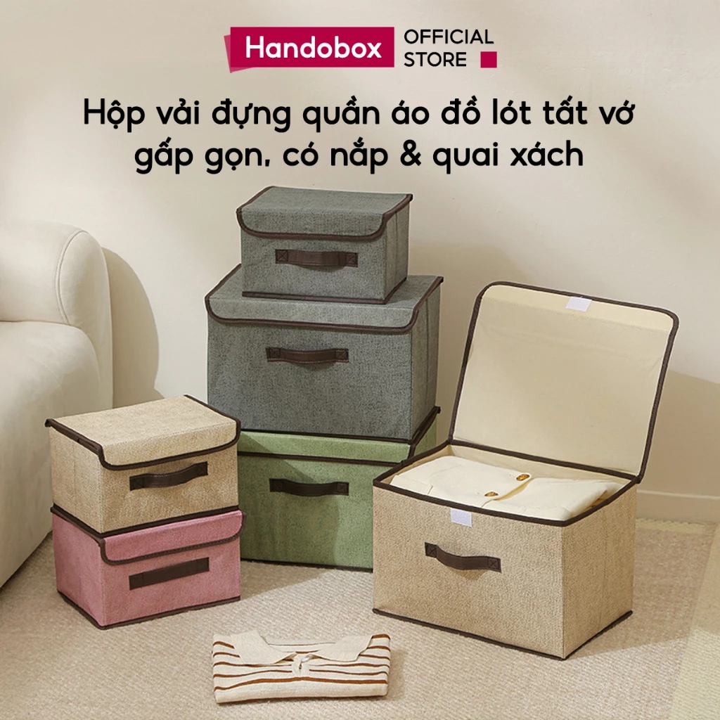 Hộp Vải Đựng Đồ Quần Áo Đa Năng Handobox Thùng Đựng Đồ Lót Quần Jean Gấp Gọn Vải Cứng Cáp Có Nắp Đậy