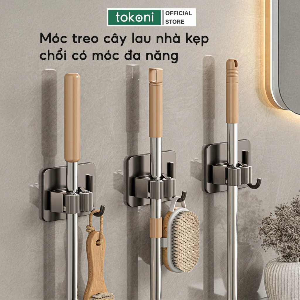 Móc treo cây lau nhà đa năng keo dán chịu lực JYoohome Móc kẹp giữ chổi dán tường inox 304 chống gỉ