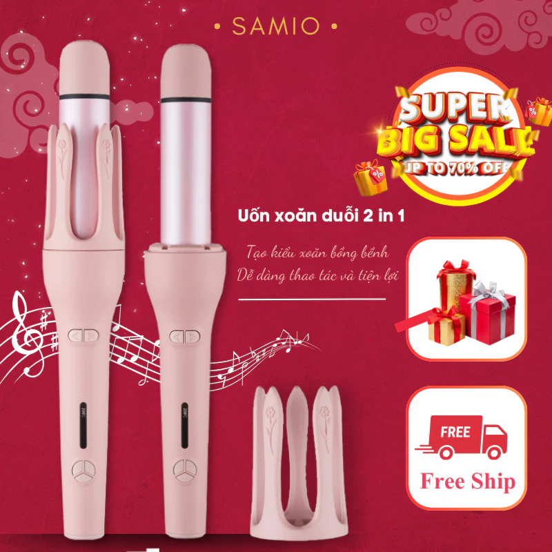 Máy Uốn Xoăn Duỗi Tóc Tự Động 2in 1 EXTRA, Máy Uốn Xoăn Tạo Kiểu Tóc Là, Ép Duỗi Tóc Chất Liệu Gốm Sứ Cao Cấp - Samio