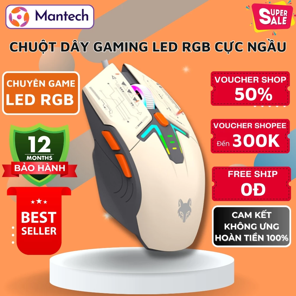 Chuột Gaming Vi Tính Có Dây XunFox H6 LED RGB 6 Nút Bấm Chức Năng Tùy Chỉnh DPI 3600DPI
