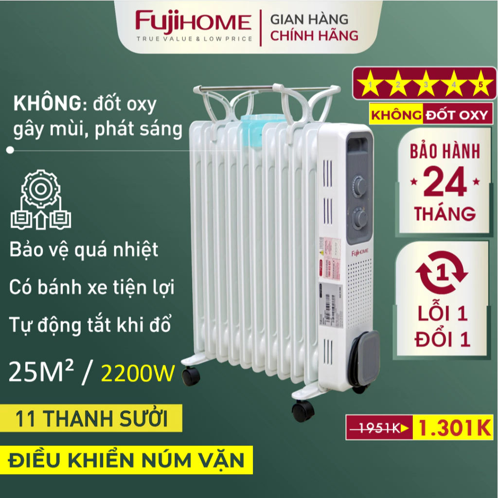 Máy sưởi dầu không khô da FUJIHOME OH8411 không đốt oxy