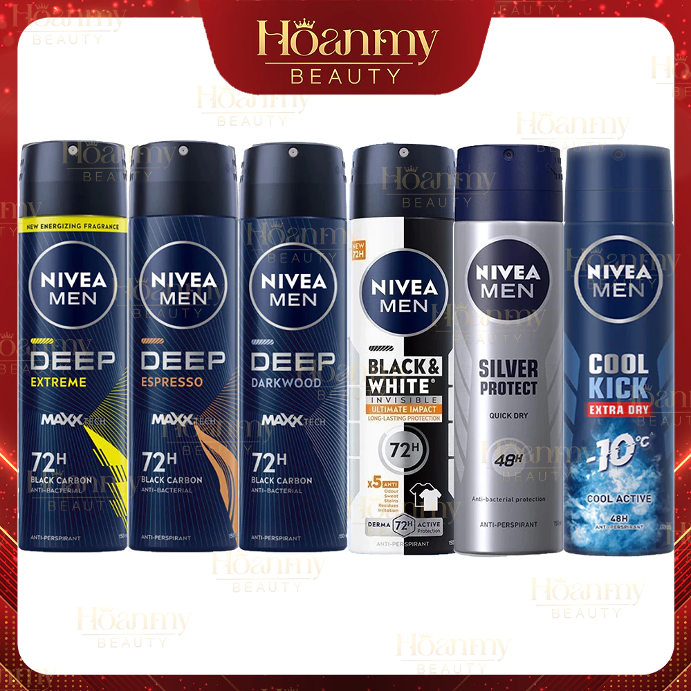 Xịt ngăn mùi Nivea dành cho nam Khô thoáng | Kháng khuẩn | Chống ố áo | Mát Lạnh | Hương Gỗ 150ml