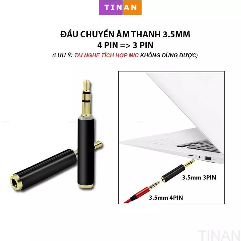 Đầu Chuyển Âm Thanh 3.5mm 4PIN Sang 3PIN, Dùng Cho Máy Tính (1 cái)