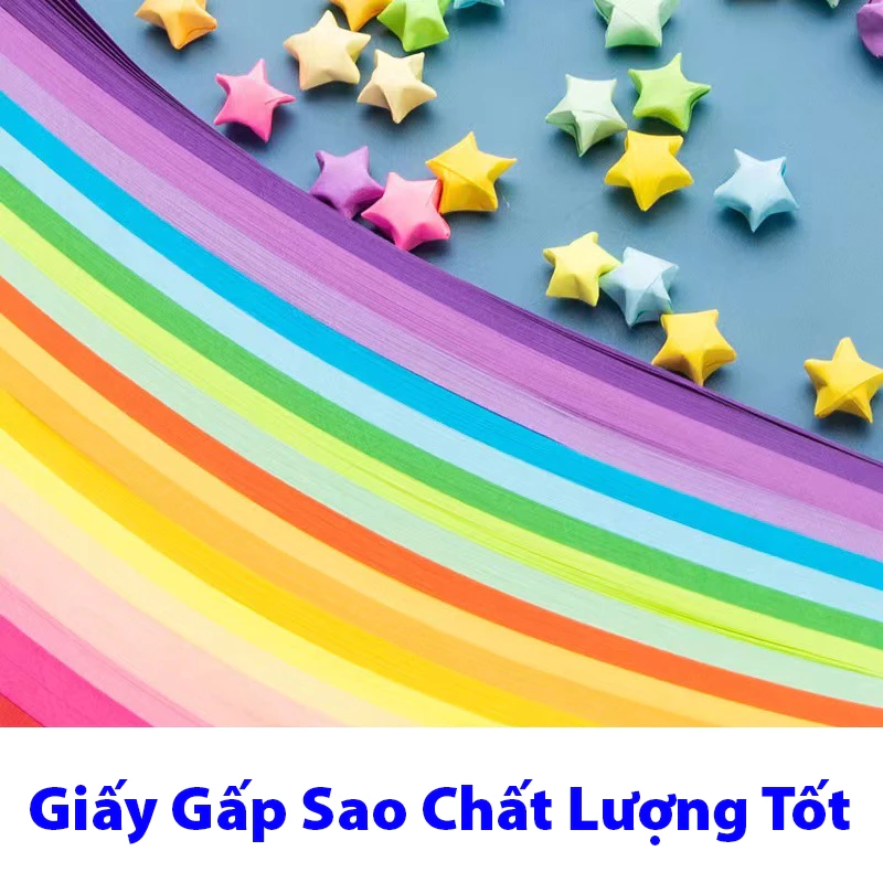 Giấy gấp sao 540 tờ dài 24cm, giấy origami nhiều màu dạ quang nhiều màu