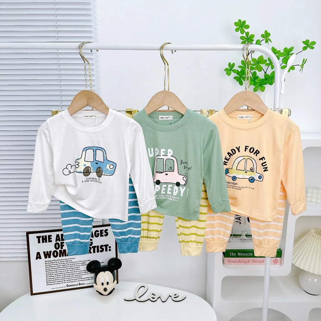 Bộ Dài Tay THUn LẠNH Minkymom_Since1982 IN Hình Ô Tô Cho Bé Trai TD-IN132