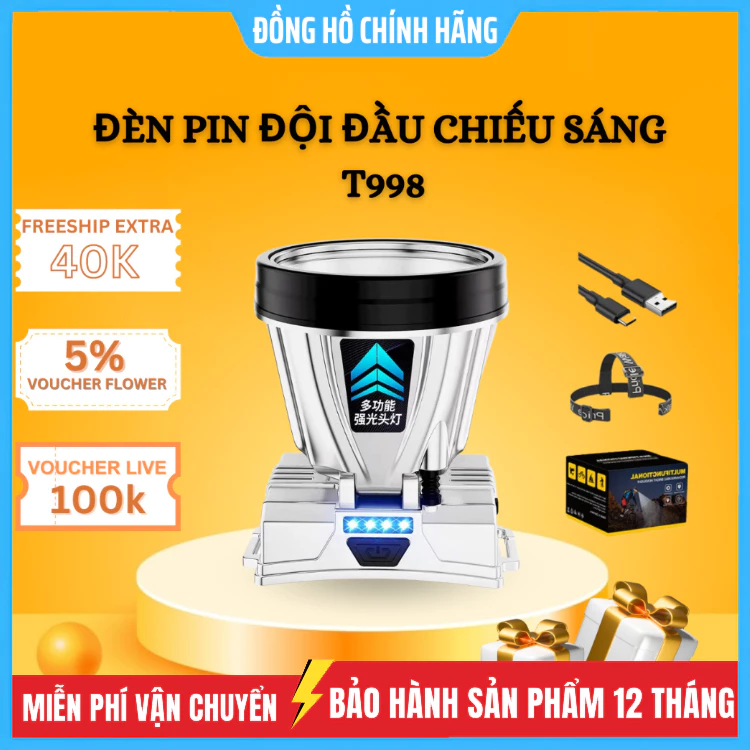 Đèn Pin Đội Đầu T998 Siêu Sáng Chiếu Sáng Chuyên Dụng Cho Chạy Bộ / Cắm Trại