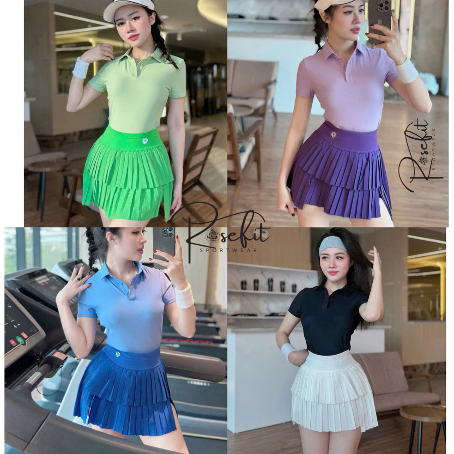 Chân Váy Tennis Tập GYM GOLF,Pickleballs,Váy Xếp Ly Có Quần Bảo Hộ Vải Thun Hàng QC Cao Cấp