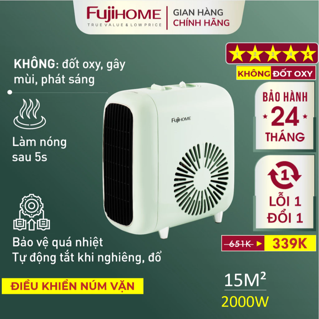Máy sưởi ấm FH1200 Nhập Khẩu không khô da FUJIHOME, quạt sưởi gốm không đốt oxy tiết kiệm điện mini