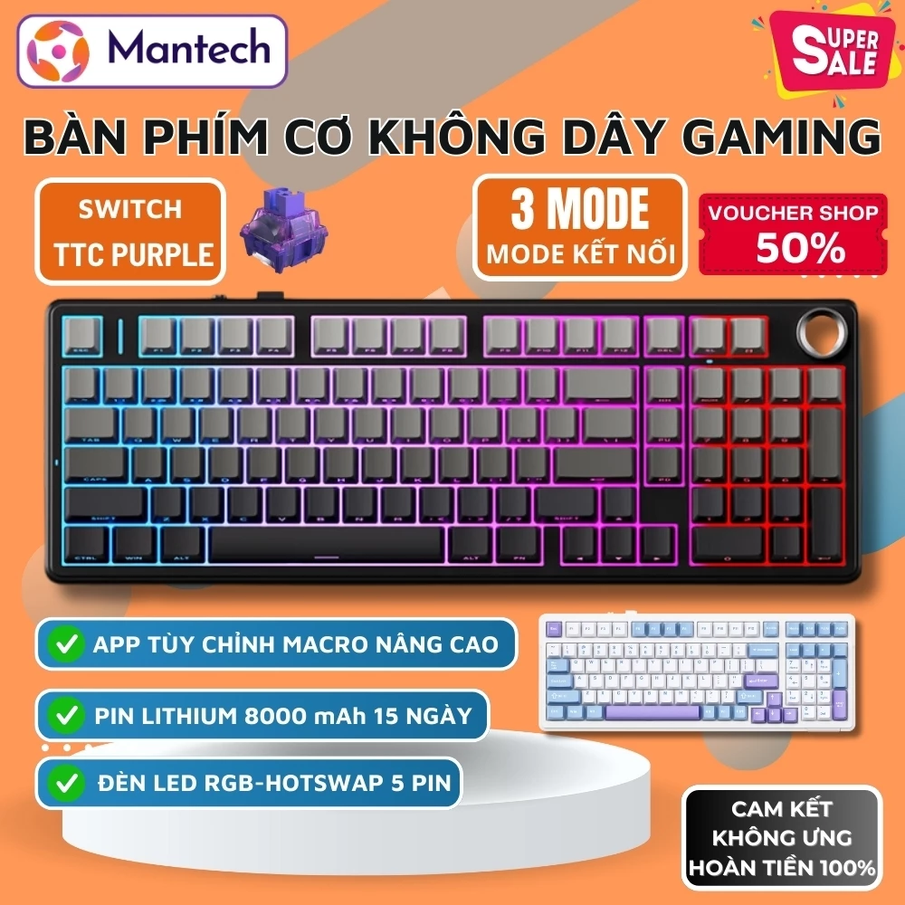 Bàn Phím Cơ Không Dây Cao Cấp Aula F99 Pro V2 VIPKEY LED RGB 3 Mode Kết Nối Pin Siêu Trâu 8000mAh