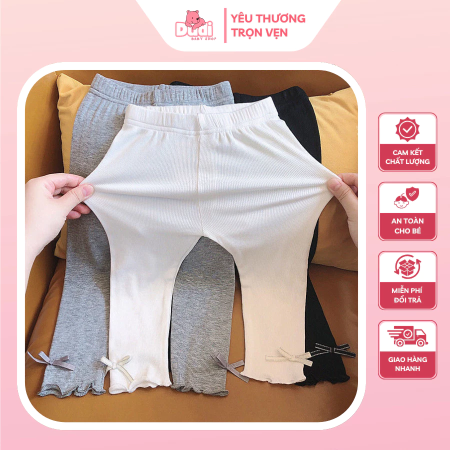 Quần Nỉ Len Nhung Thu Đông Tăm, Quần Legging Họa Tiết Nơ , Kiểu Cách Hàn Quốc, Chất Liệu Co Giãn Cho Bé Gái Từ 1-6 Tuổi.