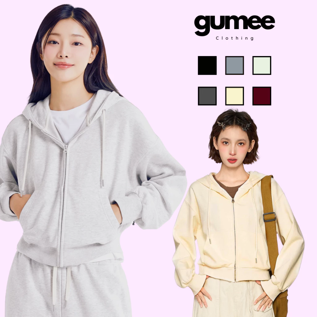 Áo khoác hoodie zip nữ croptop nỉ 2 da form rộng boxy mũ to không bai xù mặc quanh năm Gumee - GHZ