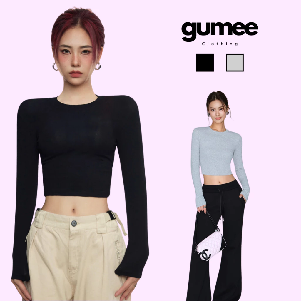 [XẢ KHO GIÁ GỐC] Áo croptop nữ dài tay chất cotton mềm thấm hút mồ hôi thể thao mặc thu đông Gumee - GCR