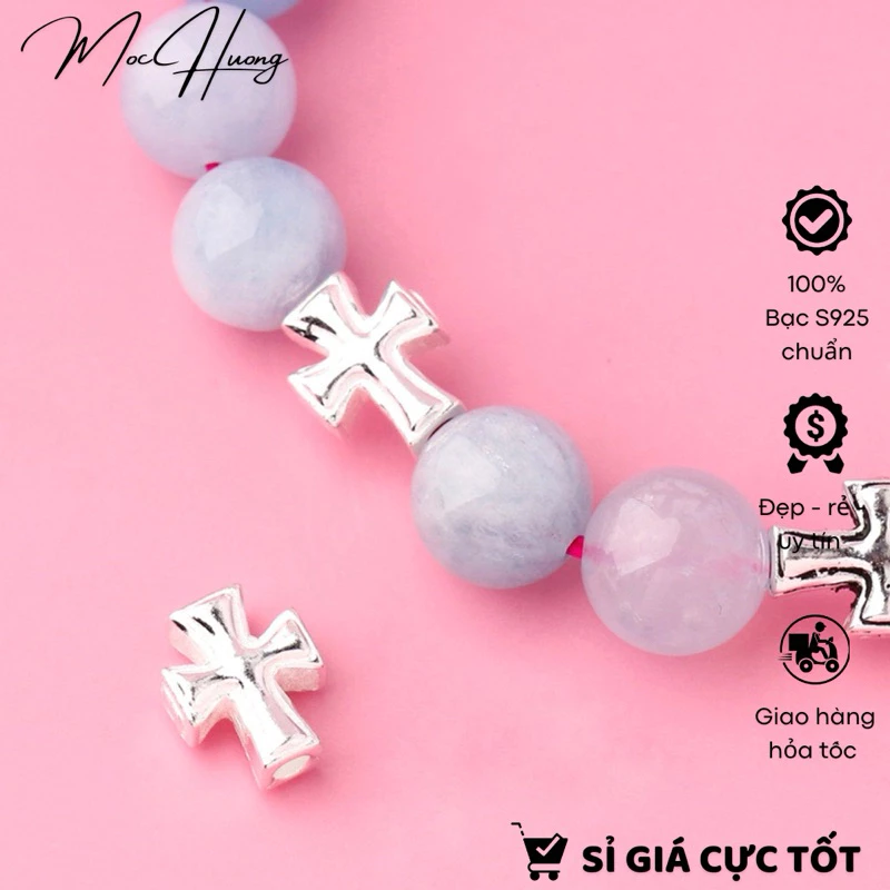 [S925] Charm bạc xỏ ngang thánh giá - TH1025 MOCHUONG JEWELRY