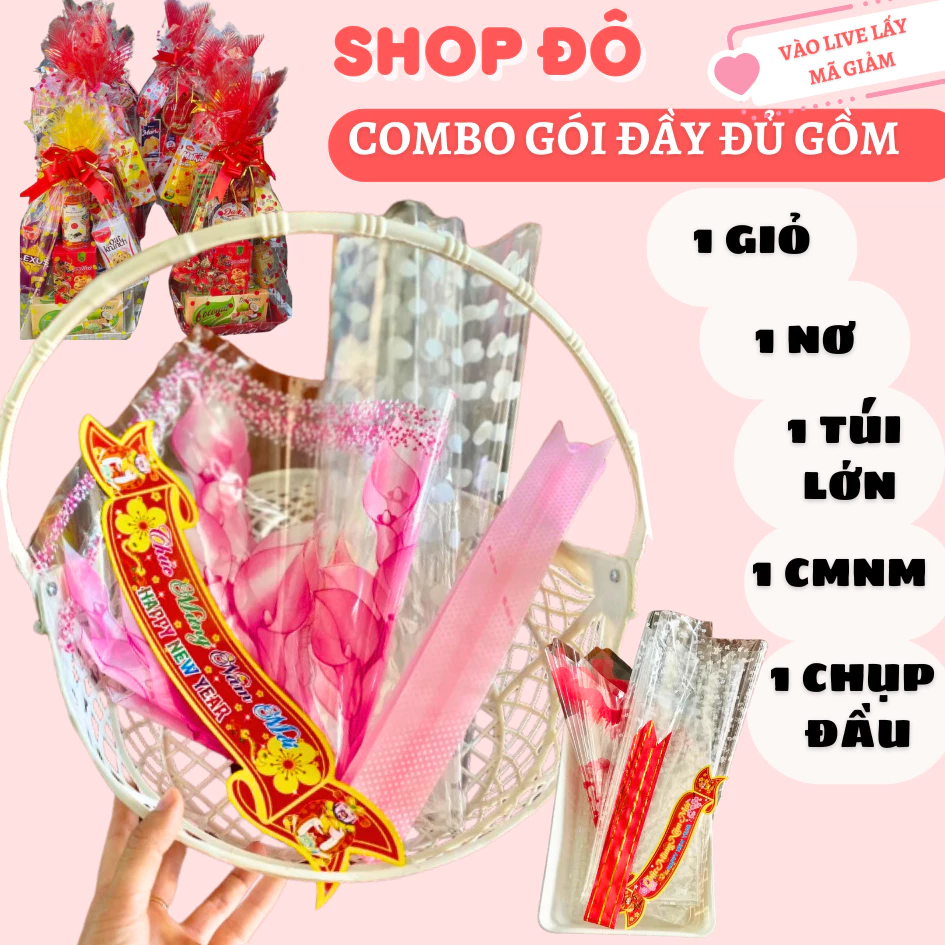Giỏ đựng quà tết combo đầy đủ phụ kiện gói quà tết ,giỏ,khay thuyền shop đô mẫu mới 2026