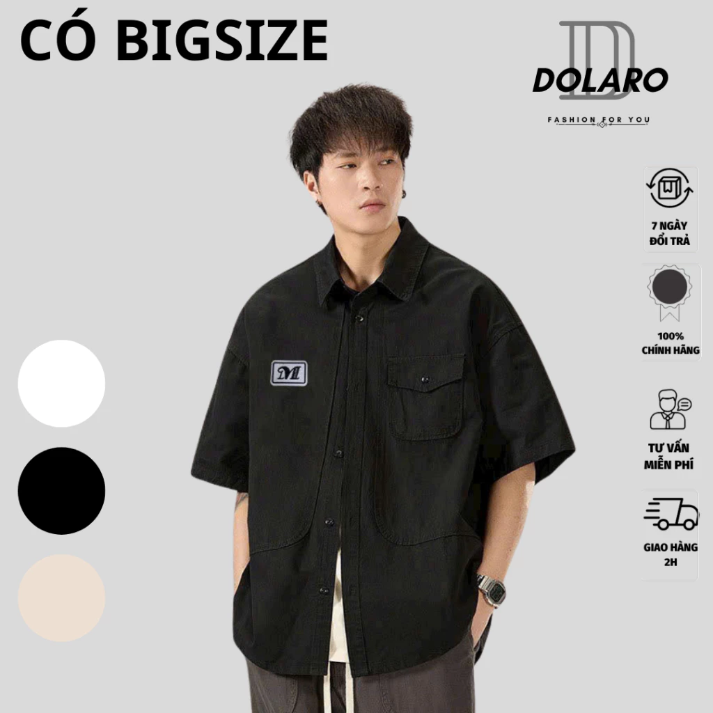 Áo Sơ Mi Tay Ngắn Nam DOLARO Chất KAKI Cao Cấp Phong Cách Đường Phố Hoạ Tiết Kèm Túi, có bigsize cho khách dưới 90kg