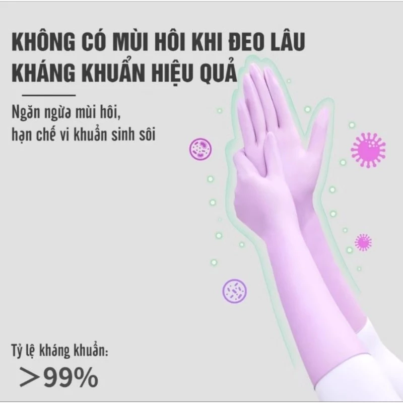 Hộp 10 đôi gang tay cao su cổ dài, không mùi kháng khuẩn