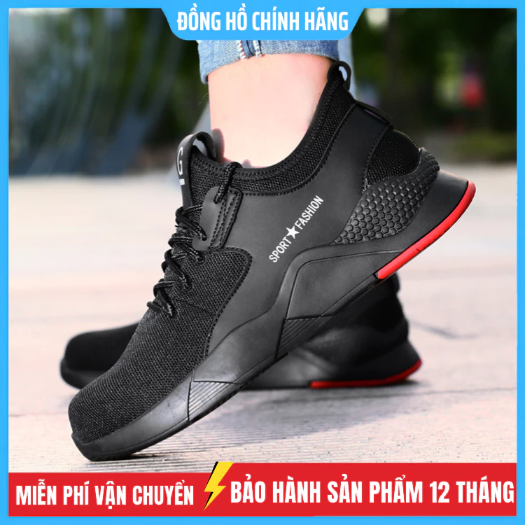 Giày Bảo Hộ Lao Động Màu Đen, Chống Trơn Trượt, Chống Đinh Giẫm Giày Bảo Hành 12 Tháng