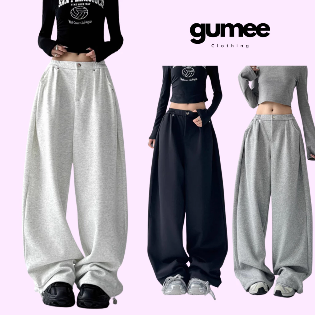 Quần nỉ ống rộng nữ nam Gumee, quần dài dáng suông nỉ 2 da jogger thể thao dày dặn mặc đông - GQ6