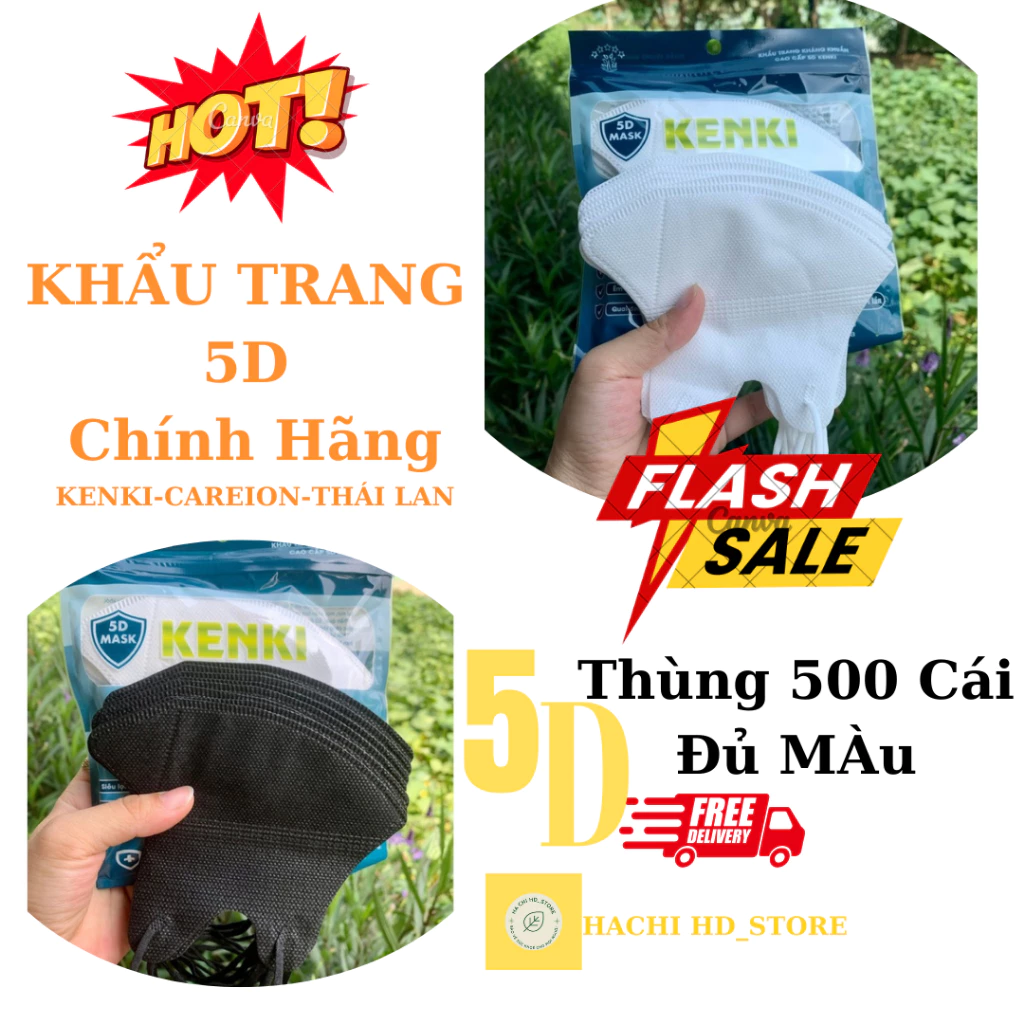 Thùng 500 Cái Khẩu Trang 5D KENKI Chính hãng Kháng khuẩn,dày dặn cao cấp,Chống tia UV