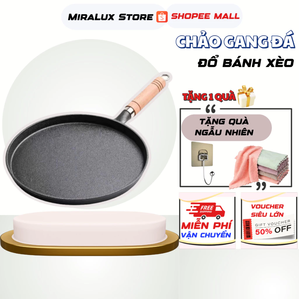 Chảo Gang Chống Dính, Đổ Bánh Xèo Chống Dính Tốt Size 20/26cm Dùng Cho Mọi Loại Bếp VƯỢNG PHÁT GROUP.